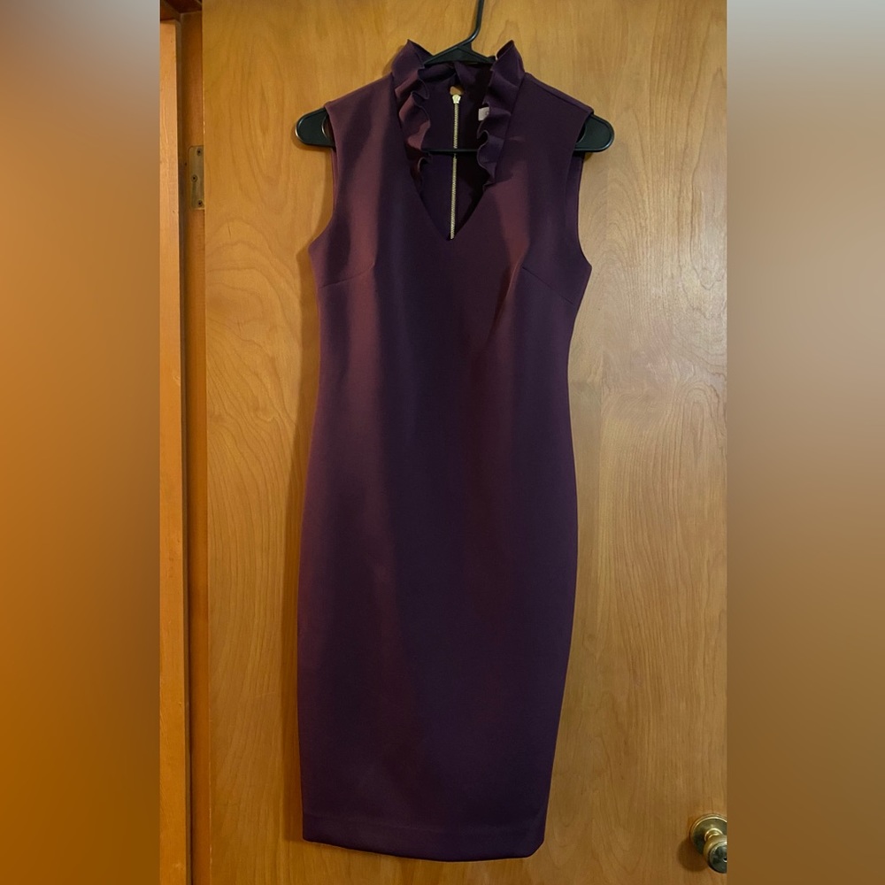 Calvin Klein Ruffled Neck Burgundy Dress